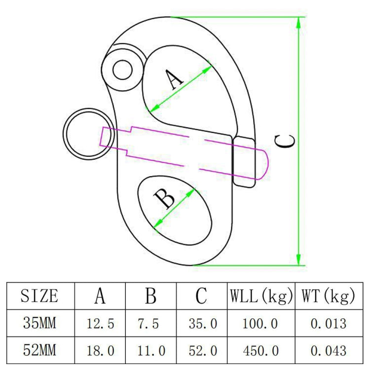 2 PCS 316 Stainless Steel Fixed Spring Shackle, Size:35mm - Marine Accessories & Parts by buy2fix | Online Shopping UK | buy2fix