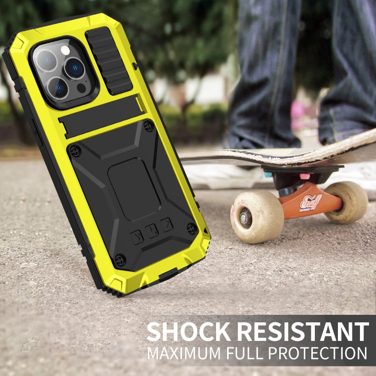 For iPhone 14 Pro R-JUST Shockproof Waterproof Dust-proof Case with Holder(Yellow) - iPhone 14 Pro Cases by R-JUST | Online Shopping UK | buy2fix