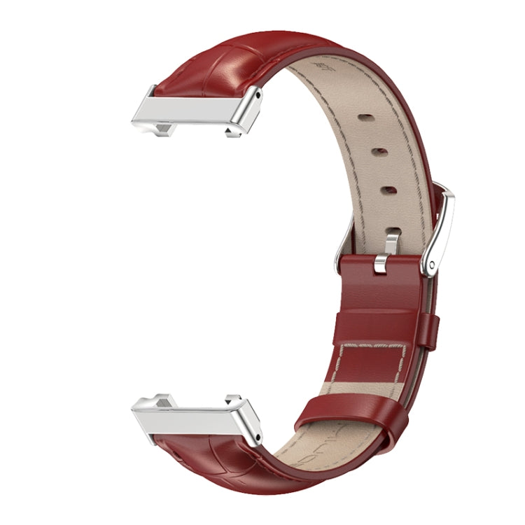 For Xiaomi Mi Band 7 Pro Mijobs Genuine Leather Top Layer Cowhide Watch Band(Bamboo Red Silver) - Watch Bands by MIJOBS | Online Shopping UK | buy2fix