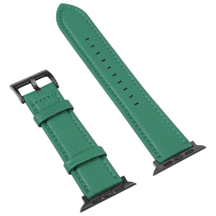 Litchi Texture Leather Watch Band For Apple Watch Ultra 49mm&Watch Ultra 2 49mm / Series 9&8&7 45mm / SE 3&SE 2&6&SE&5&4 44mm / 3&2&1 42mm(Dark Green) - Watch Bands by buy2fix | Online Shopping UK | buy2fix