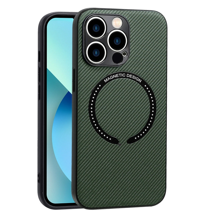 For iPhone 14 Carbon Fiber Texture MagSafe Magnetic Phone Case(Dark Green) - iPhone 14 Cases by buy2fix | Online Shopping UK | buy2fix