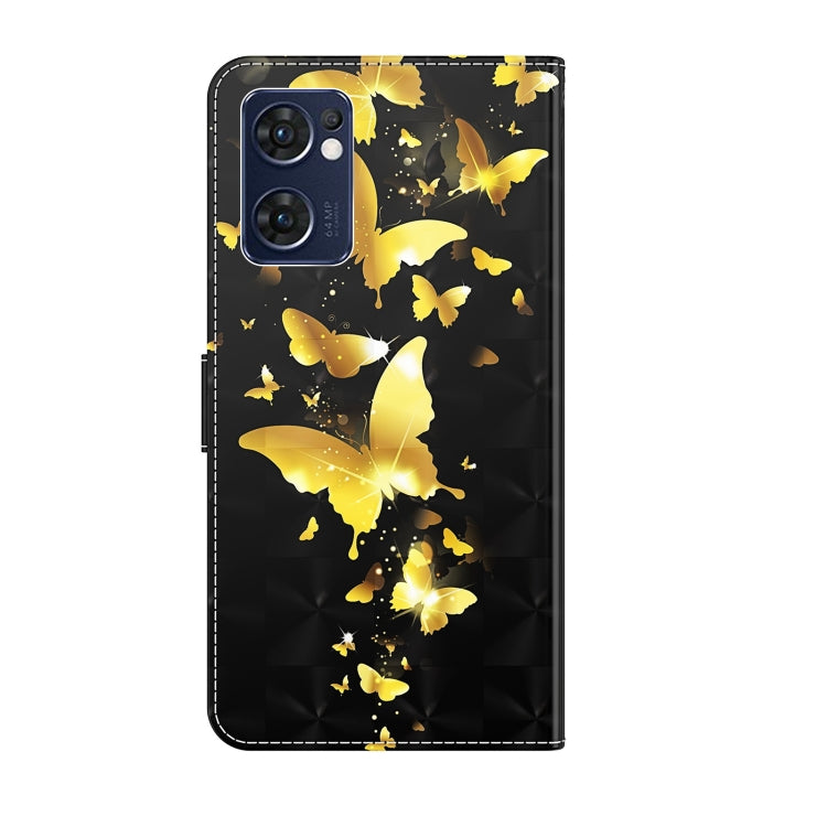 For OPPO Reno7 5G/Find X5 Lite 3D Painting Pattern TPU + PU Leather Phone Case(Gold Butterfly) - OPPO Cases by buy2fix | Online Shopping UK | buy2fix