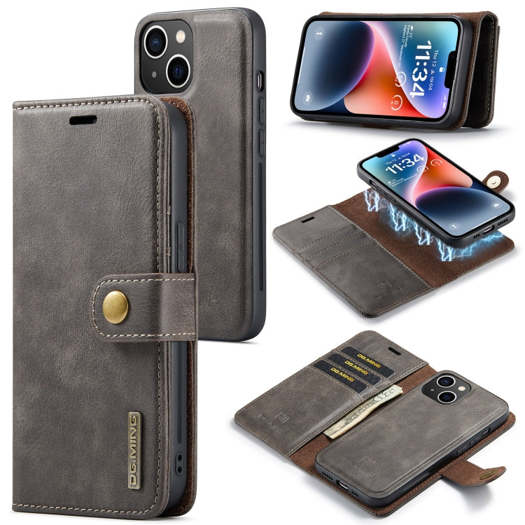 For iPhone 14 DG.MING Crazy Horse Texture Detachable Magnetic Leather Case(Grey) - iPhone 14 Cases by DG.MING | Online Shopping UK | buy2fix