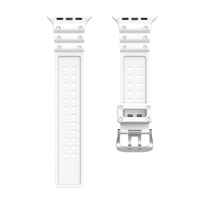 Waterproof Double Buckle Silicone Watch Band for Apple Watch Series 9&8&7 41mm / SE 3&SE 2&6&SE&5&4 40mm / 3&2&1 38mm(White) - Watch Bands by buy2fix | Online Shopping UK | buy2fix