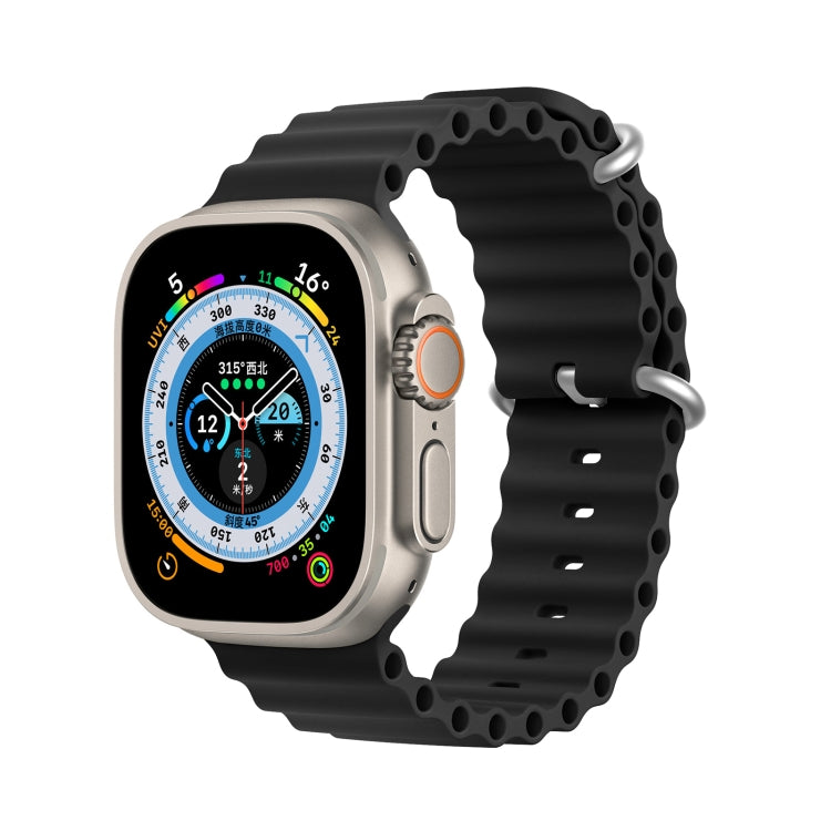 DUX DUCIS Sea Wave Silicone Watch Band For Apple Watch Series 8&7 45mm / SE 2&6&SE&5&4 44mm / 3&2&1 42mm(Black) - Watch Bands by DUX DUCIS | Online Shopping UK | buy2fix