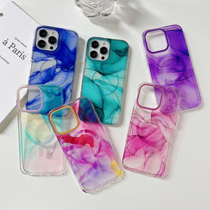 For iPhone 14 Pro Max Marble Dual-side Laminating Magsafe Phone Case(White Purple) - iPhone 14 Pro Max Cases by buy2fix | Online Shopping UK | buy2fix