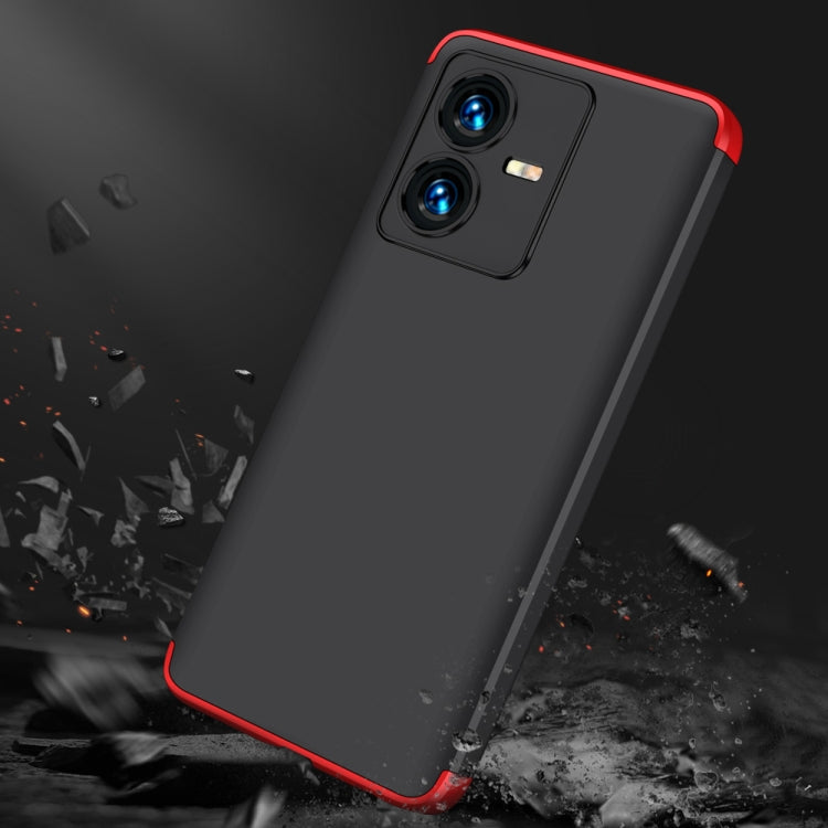 For vivo Y22 / Y22s GKK Three Stage Splicing Full Coverage PC Phone Case(Black Red) - vivo Cases by GKK | Online Shopping UK | buy2fix