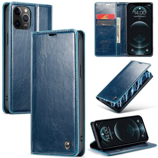 For iPhone 12 Pro CaseMe 003 Crazy Horse Texture Leather Phone Case(Blue) - iPhone 12 / 12 Pro Cases by CaseMe | Online Shopping UK | buy2fix