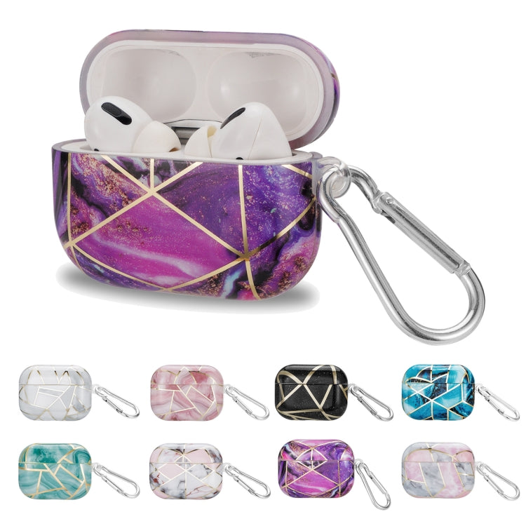 For AirPods Pro 2 Electroplate Marble Pattern Wireless Earphone Protective Case with Hook(Purple) - For AirPods Pro 2 by buy2fix | Online Shopping UK | buy2fix