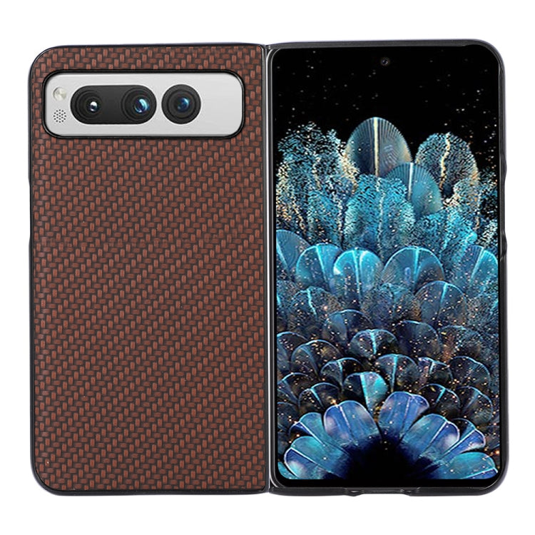 For Google Pixel Fold Carbon Fiber Texture Shockproof Phone Case(Brown) - Google Cases by buy2fix | Online Shopping UK | buy2fix