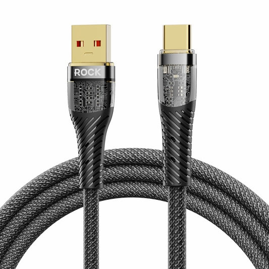 ROCK Z21 6A USB to USB-C/Type-C Transparent Fast Charging Data Cable, Length: 1.2m(Black) - USB-C & Type-C Cable by ROCK | Online Shopping UK | buy2fix