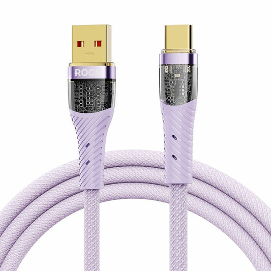 ROCK Z21 6A USB to USB-C/Type-C Transparent Fast Charging Data Cable, Length: 1.2m(Purple) - USB-C & Type-C Cable by ROCK | Online Shopping UK | buy2fix