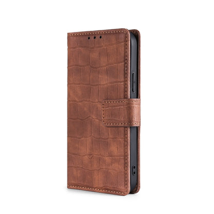 For OnePlus 11 Skin Feel Crocodile Magnetic Clasp Leather Phone Case(Brown) - OnePlus Cases by buy2fix | Online Shopping UK | buy2fix