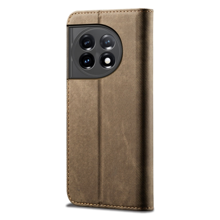 For OnePlus 11 Denim Texture Flip Leather Phone Case(Khaki) - OnePlus Cases by buy2fix | Online Shopping UK | buy2fix