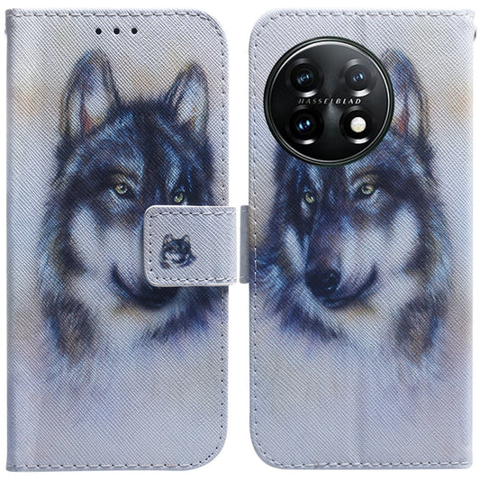 For OnePlus 11 Coloured Drawing Flip Leather Phone Case(White Wolf) - OnePlus Cases by buy2fix | Online Shopping UK | buy2fix