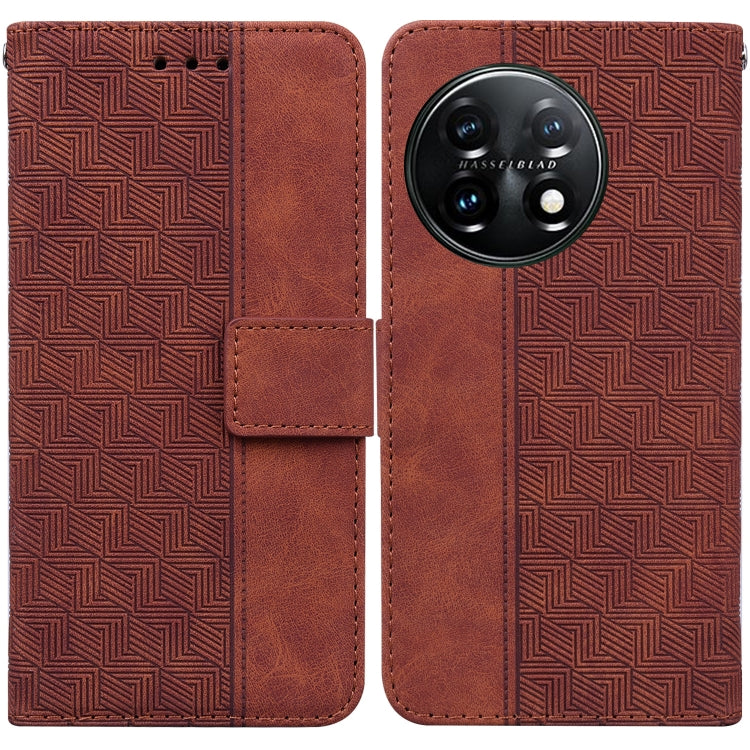 For OnePlus 11 Geometric Embossed Leather Phone Case(Brown) - OnePlus Cases by buy2fix | Online Shopping UK | buy2fix