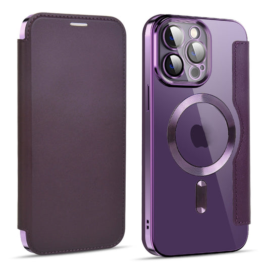 For iPhone 13 Pro Max MagSafe Magnetic RFID Anti-theft Leather Phone Case(Dark Purple) - iPhone 13 Pro Max Cases by buy2fix | Online Shopping UK | buy2fix