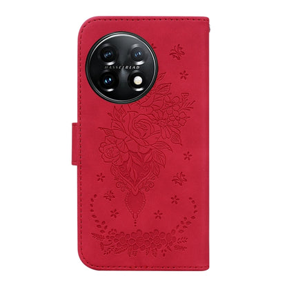 For OnePlus 11 Butterfly Rose Embossed Leather Phone Case(Red) - OnePlus Cases by buy2fix | Online Shopping UK | buy2fix