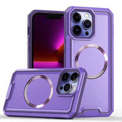 For iPhone 14 Plus Armour Two-color MagSafe Magnetic TPU + PC Phone Case(Purple) - iPhone 14 Plus Cases by buy2fix | Online Shopping UK | buy2fix