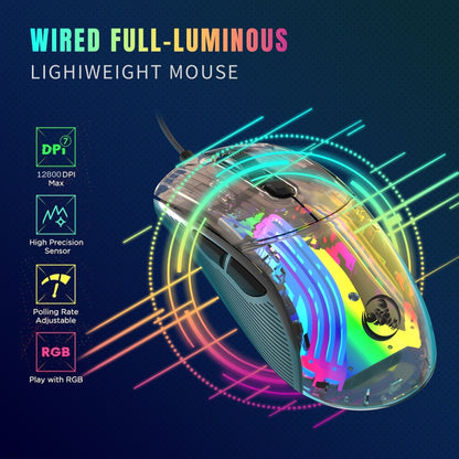 X400 7 Keys Transparent RGB Wired Gaming Mouse (Black) - Wired Mice by buy2fix | Online Shopping UK | buy2fix