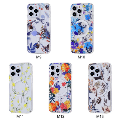 For iPhone 12 Pro Transparent Double Sided Magsafe Phone Case(Sky Blue Flower) - iPhone 12 / 12 Pro Cases by buy2fix | Online Shopping UK | buy2fix