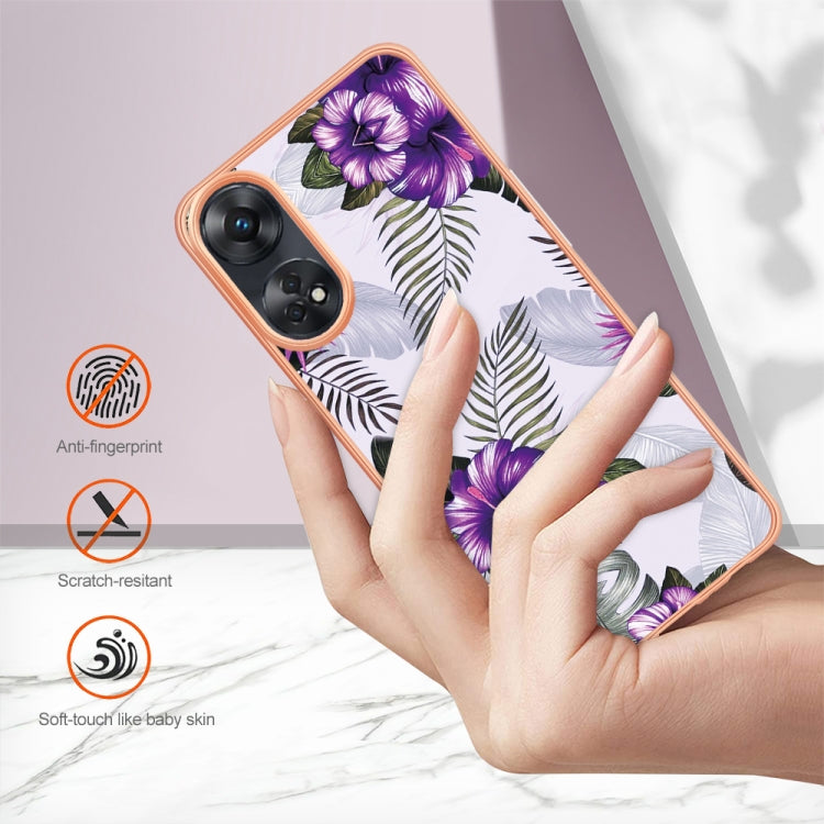 For OPPO Reno8 T 4G Electroplating IMD TPU Phone Case(Purple Flower) - OPPO Cases by buy2fix | Online Shopping UK | buy2fix