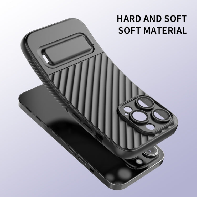 For iPhone 14 Pro Wavy Texture TPU Phone Case with Lens Film(Black) - iPhone 14 Pro Cases by buy2fix | Online Shopping UK | buy2fix