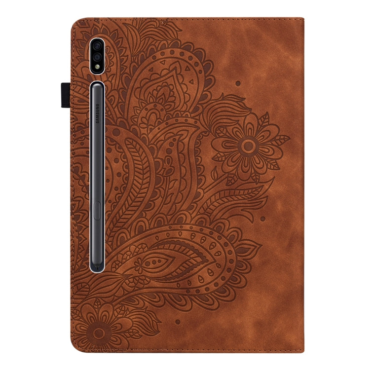 For Samsung Galaxy Tab S9 / S9 FE Peacock Embossed Pattern Leather Tablet Case(Brown) - Galaxy Tab S9 Cases by buy2fix | Online Shopping UK | buy2fix