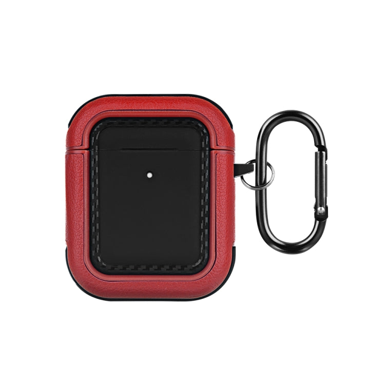 For AirPods 1 / 2 Leather Texture Earphone Protective Case(Black Red) - For AirPods 1/2 by buy2fix | Online Shopping UK | buy2fix