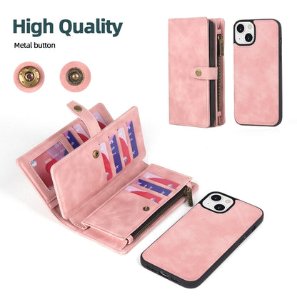 For iPhone 13 Zipper Wallet Detachable MagSafe Leather Phone Case(Pink) - iPhone 11 Cases by buy2fix | Online Shopping UK | buy2fix