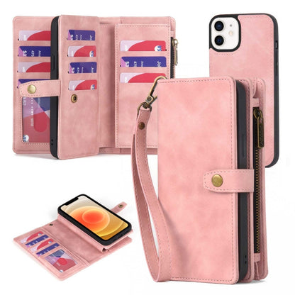 For iPhone X / XS Zipper Wallet Detachable MagSafe Leather Phone Case(Pink) - More iPhone Cases by buy2fix | Online Shopping UK | buy2fix