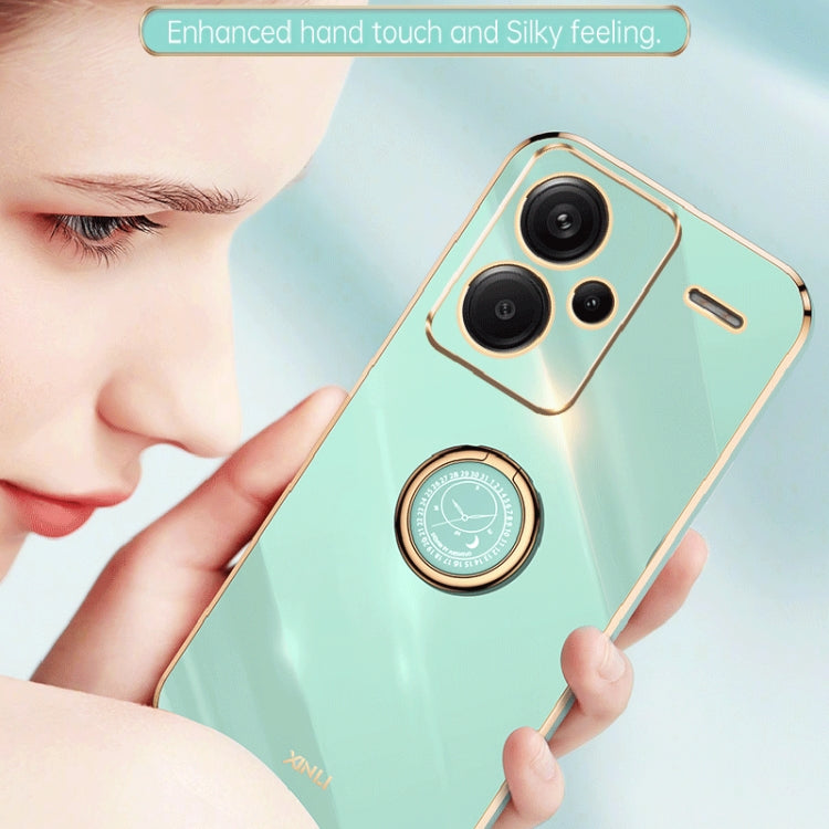 For Xiaomi Redmi Note 13 Pro+ XINLI Straight Edge 6D Electroplate TPU Phone Case with Ring Holder(Mint Green) - Note 13 Pro+ Cases by XINLI | Online Shopping UK | buy2fix