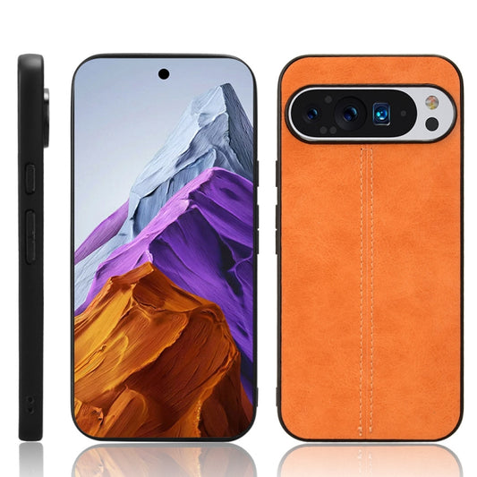 For Google Pixel 9 Pro Sewing Cow Pattern Skin PC + PU + TPU Phone Case(Orange) - Google Cases by buy2fix | Online Shopping UK | buy2fix