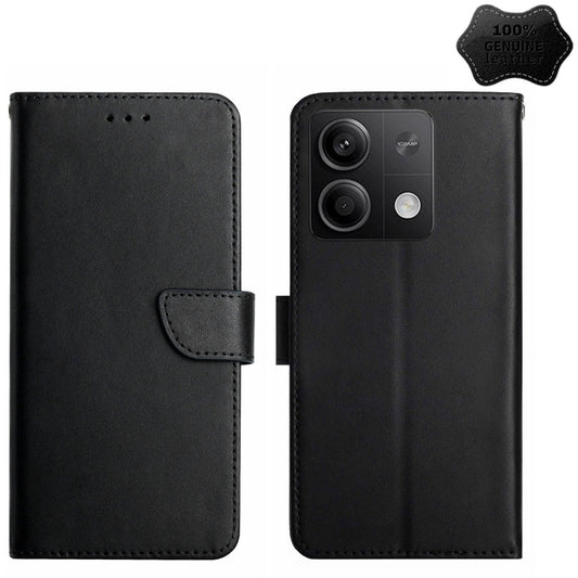 For Xiaomi Redmi Note 13 Global Genuine Leather Fingerprint-proof Flip Phone Case(Black) - Note 13 Cases by buy2fix | Online Shopping UK | buy2fix