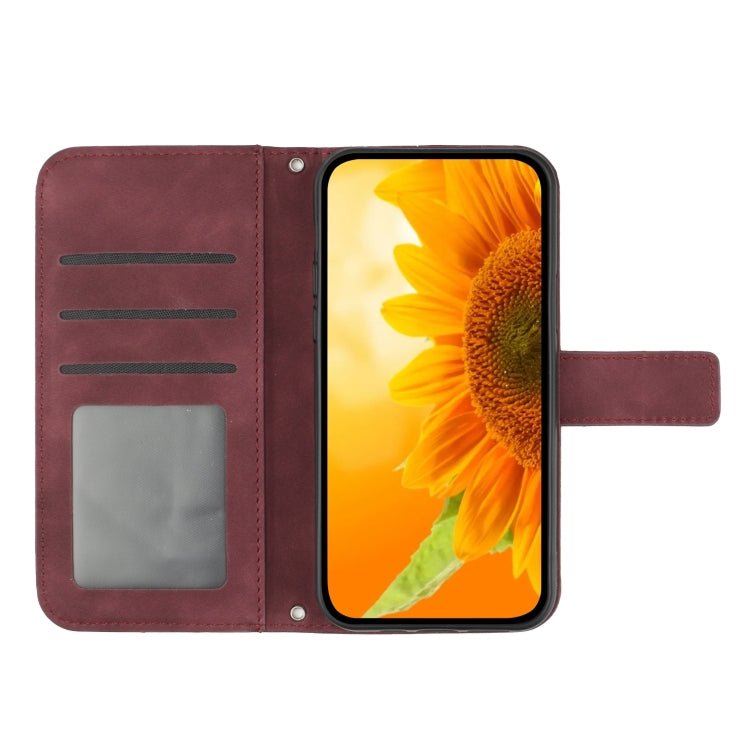 For Xiaomi Redmi 12 5G Skin Feel Sun Flower Embossed Flip Leather Phone Case with Lanyard(Wine Red) - Xiaomi Cases by buy2fix | Online Shopping UK | buy2fix