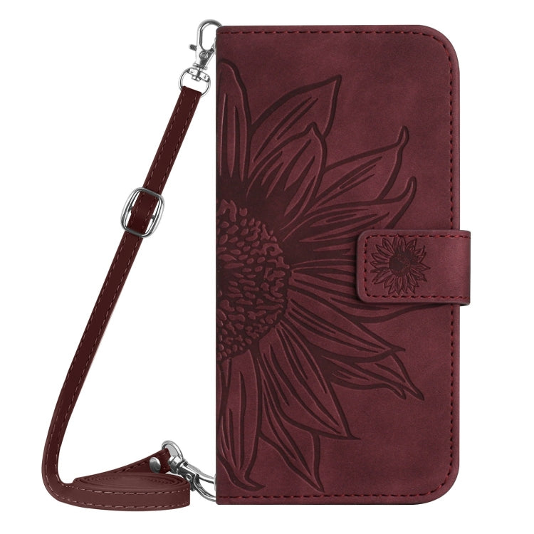 For Xiaomi 13T / 13T Pro Skin Feel Sun Flower Embossed Flip Leather Phone Case with Lanyard(Wine Red) - Xiaomi Cases by buy2fix | Online Shopping UK | buy2fix