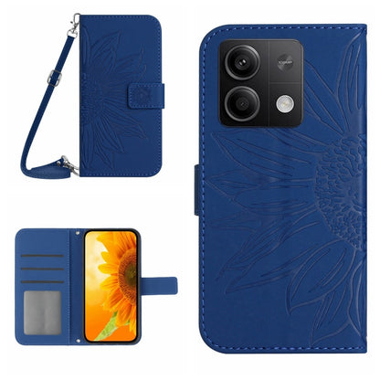 For Xiaomi Redmi Note 13 Pro 4G Global Skin Feel Sun Flower Embossed Flip Leather Phone Case with Lanyard(Dark Blue) - Note 13 Pro Cases by buy2fix | Online Shopping UK | buy2fix