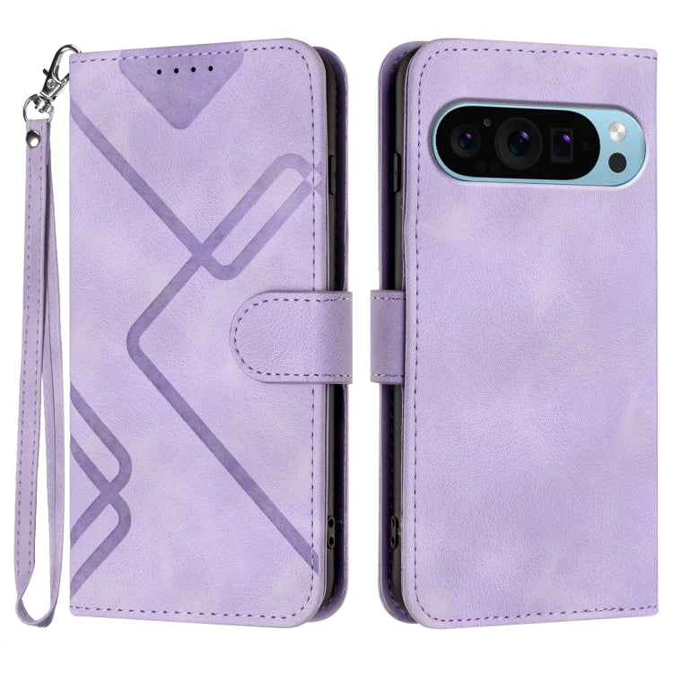 For Google Pixel 9 Line Pattern Skin Feel Leather Phone Case(Light Purple) - Google Cases by buy2fix | Online Shopping UK | buy2fix