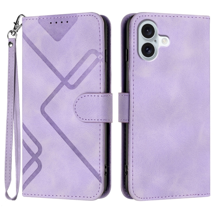 For iPhone 16 Plus Line Pattern Skin Feel Leather Phone Case(Light Purple) - iPhone 16 Plus Cases by buy2fix | Online Shopping UK | buy2fix