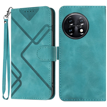 For OnePlus 11 Line Pattern Skin Feel Leather Phone Case(Light Blue) - OnePlus Cases by buy2fix | Online Shopping UK | buy2fix