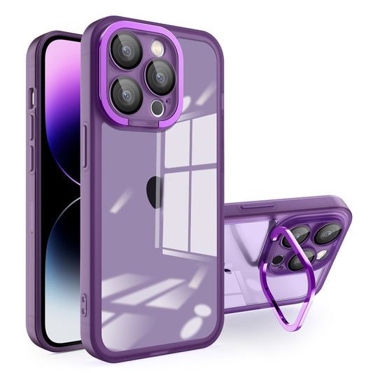 For iPhone 15 Invisible Lens Bracket Matte Transparent MagSafe Phone Case(Purple) - iPhone 15 Cases by buy2fix | Online Shopping UK | buy2fix