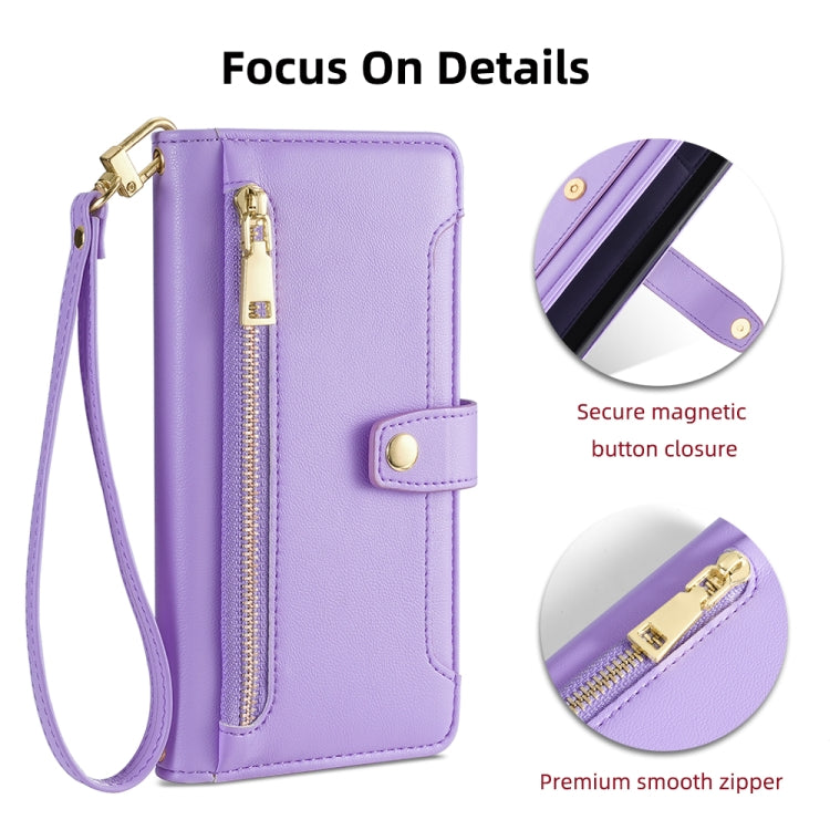 For Xiaomi Redmi Note 13 Pro 5G Sheep Texture Cross-body Zipper Wallet Leather Phone Case(Purple) - Note 13 Pro Cases by buy2fix | Online Shopping UK | buy2fix