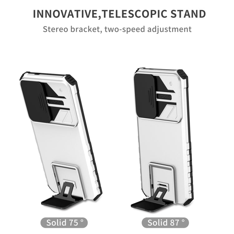 For Samsung Galaxy S24+ 5G Stereoscopic Holder Sliding Camshield Phone Case(White) - Galaxy S24+ 5G Cases by buy2fix | Online Shopping UK | buy2fix