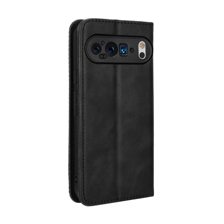 For Google Pixel 9 Magnetic Buckle Retro Texture Leather Phone Case(Black) - Google Cases by buy2fix | Online Shopping UK | buy2fix