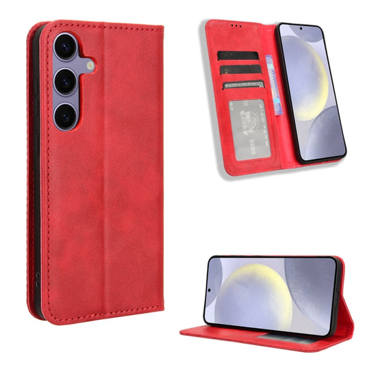 For Samsung Galaxy S24+ 5G Magnetic Buckle Retro Texture Leather Phone Case(Red) - Galaxy S24+ 5G Cases by buy2fix | Online Shopping UK | buy2fix