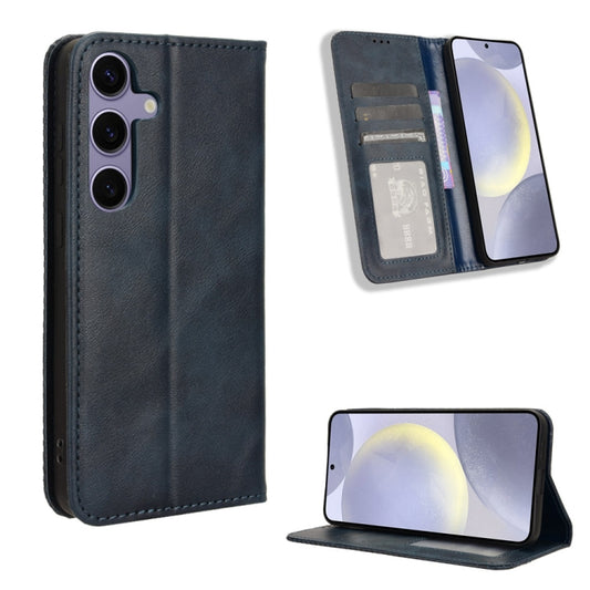 For Samsung Galaxy S24 5G Magnetic Buckle Retro Texture Leather Phone Case(Blue) - Galaxy S24 5G Cases by buy2fix | Online Shopping UK | buy2fix