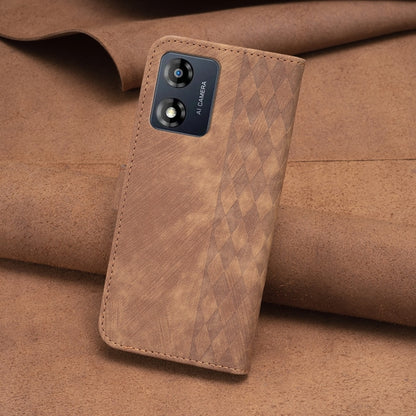 For Motorola Moto E13 4G Plaid Embossed Leather Phone Case(Brown) - Motorola Cases by buy2fix | Online Shopping UK | buy2fix