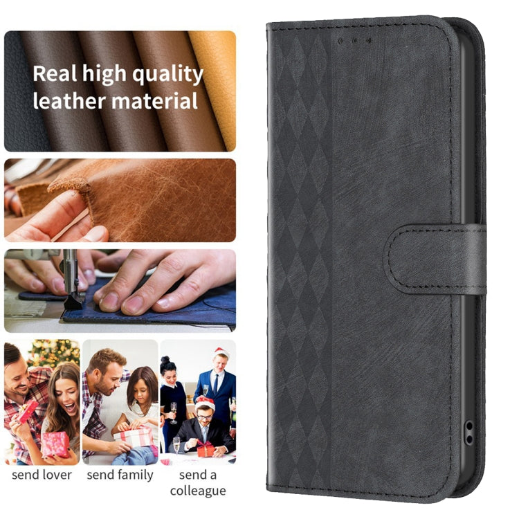 For Xiaomi Redmi 13C Plaid Embossed Leather Phone Case(Black) - 13C Cases by buy2fix | Online Shopping UK | buy2fix