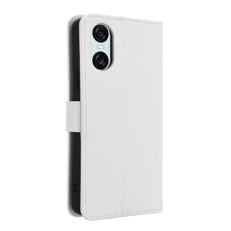 For Sony Xperia 10 VI 2024 Diamond Texture Leather Phone Case(White) - Sony Cases by buy2fix | Online Shopping UK | buy2fix