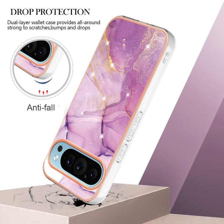 For Google Pixel 9 / 9 Pro Electroplating Marble Dual-side IMD Phone Case(Purple 001) - Google Cases by buy2fix | Online Shopping UK | buy2fix